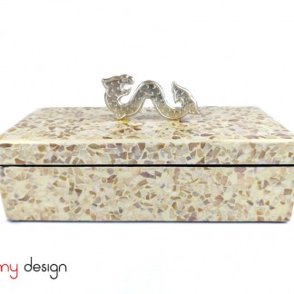 Rectangular lacquer box attached with white pearl, dragon knob included with stand13*30cm